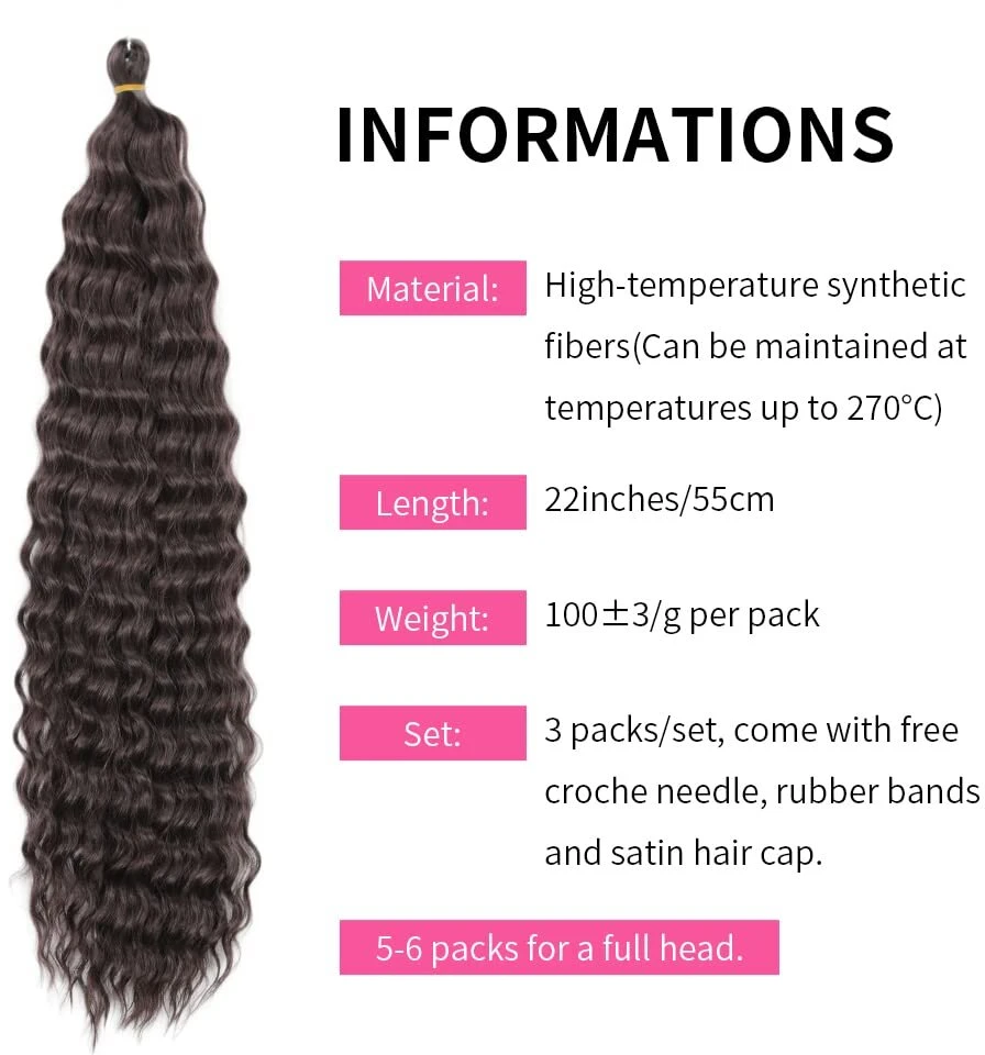 55.88 cm 3 pakuotės deep twist nėrimo plaukai ocean wave garbanoti bohemiški nėrimo plaukų pynimai deep wave plaukų sruogos sintetiniai plaukų priauginimai moterims mergaitėms