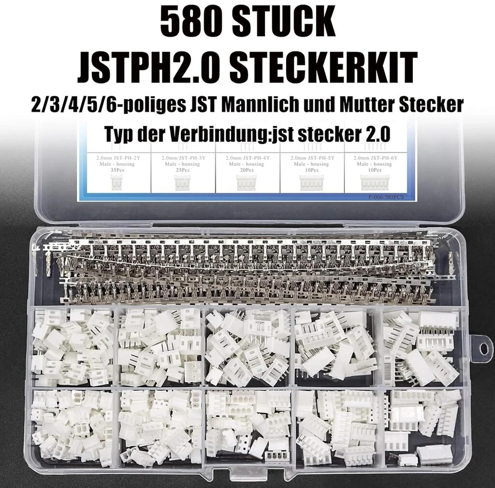 580 vienetų Jst-xh kištukų rinkinys, ph 2.0 2/3/4/5/6 kontaktų Jst adapteris, kištukas ir lizdas, adapterio kabelis, 2.54 mm moteriškas metalinis kontaktų jungtis, adapteris f-066-580 vienetų