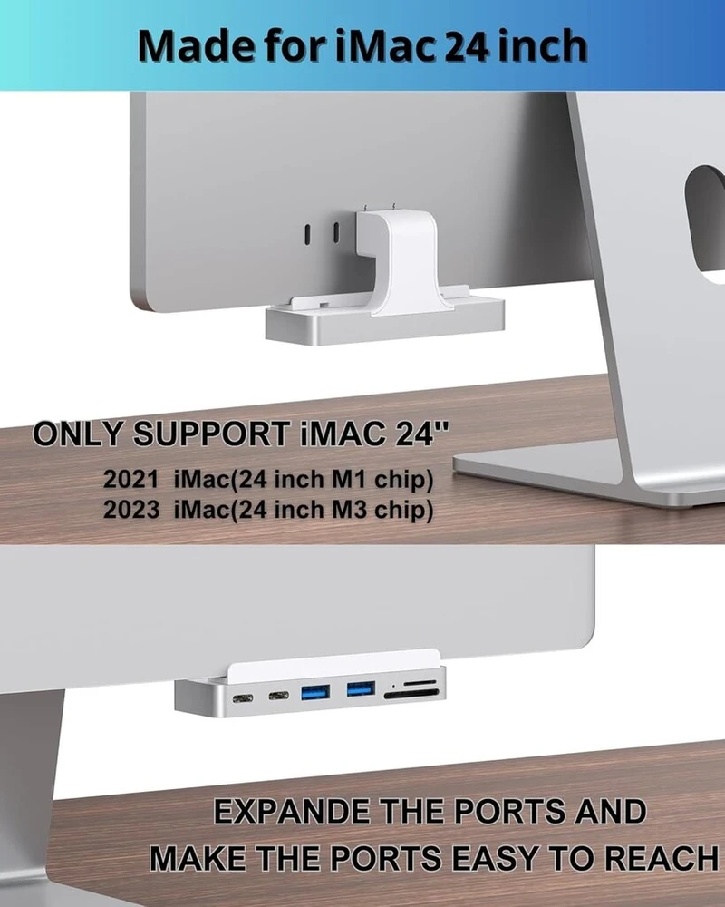 6-in-1 usb c šakotuvas, skirtas imac 24 colių (m1/m3), multiport adapteris su type-c 10 gbps, sd/tf kortelių skaitytuvas - suderinamas su 2021/2023 imac | priedai