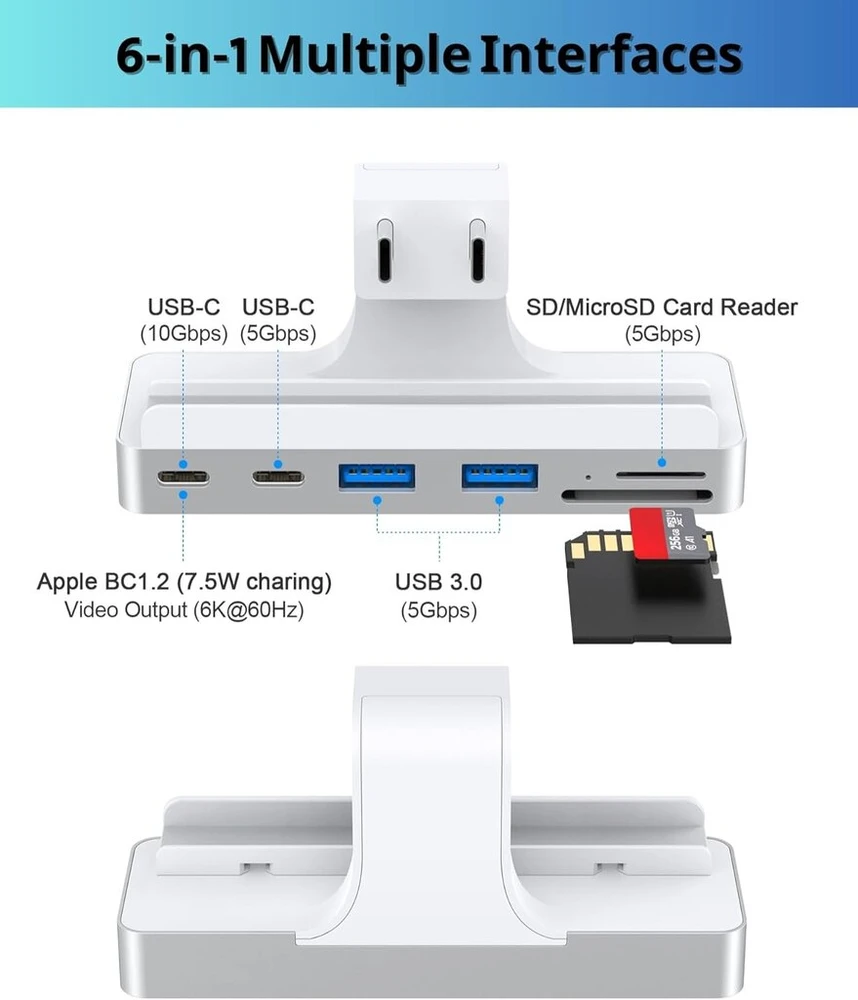 6-in-1 usb c šakotuvas, skirtas imac 24 colių (m1/m3), multiport adapteris su type-c 10 gbps, sd/tf kortelių skaitytuvas - suderinamas su 2021/2023 imac | priedai