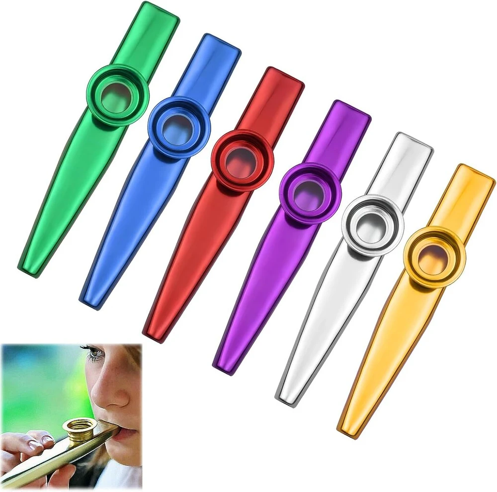 6 kazoo instrumentų rinkinys, kazoo, metaliniai kazoo, tinkami vaikams, suaugusiems ir muzikos pradedantiesiems, vaikų vakarėlių dovanos