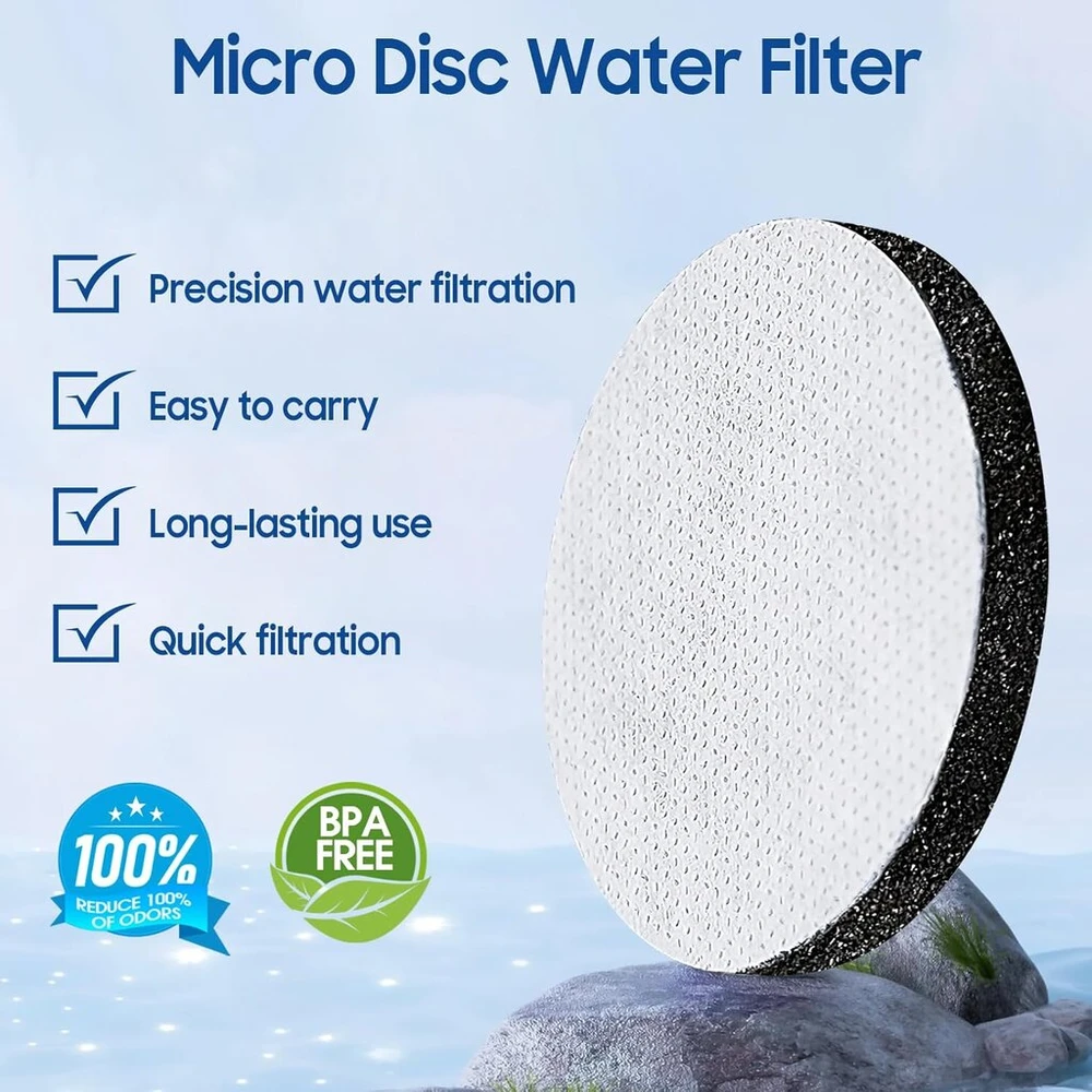 6 microdisc vandens filtrų diskų pakuotė, skirta brita fill and go vandens filtravimo buteliams, karafėms, vandens filtrų diskai sumažina pfas, chlorą, mikro daleles, kitas skonį trikdančias medžiagas geriamajame vandenyje