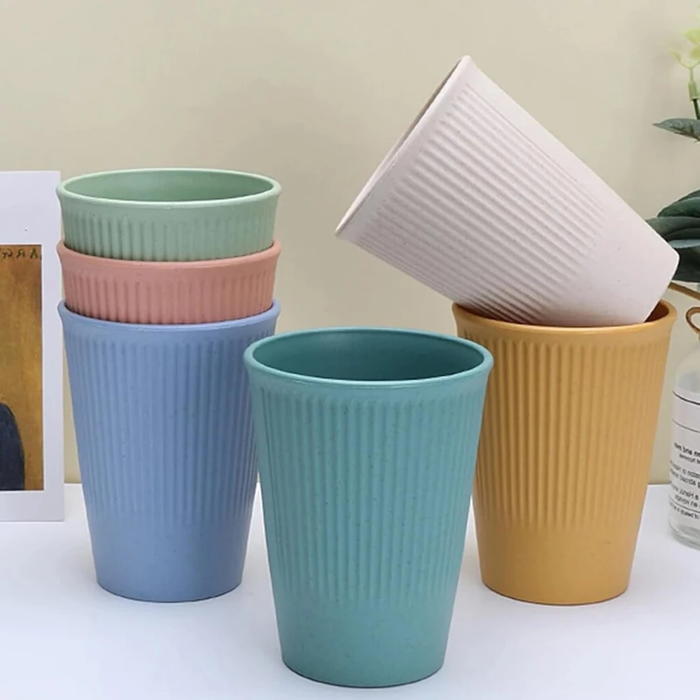 6 plastikinių puodelių rinkinys, daugkartinio naudojimo gėrimų puodeliai, 400 ml puodelių rinkinys vaikams ir suaugusiems, nedūžtantys, vandeniui, pienui, arbatos puodeliai, puodeliai (6 spalvos)