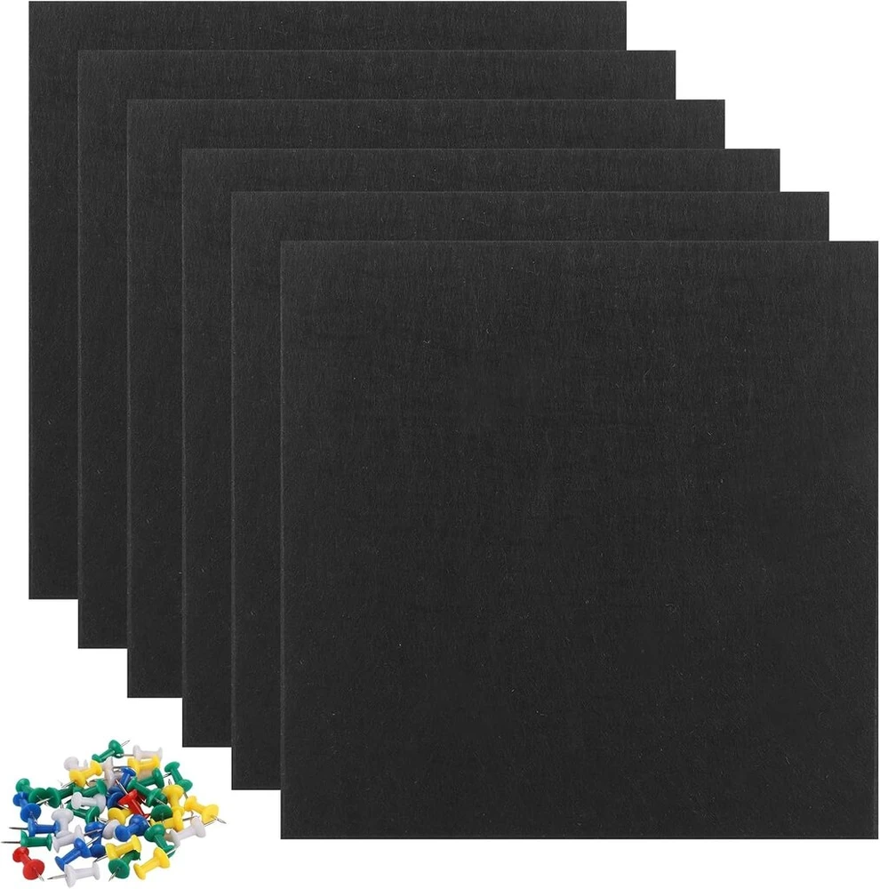6 Veltinio Pranešimų Lentelės, Lipnios, 30x30cm, 9mm Storio, Juodos