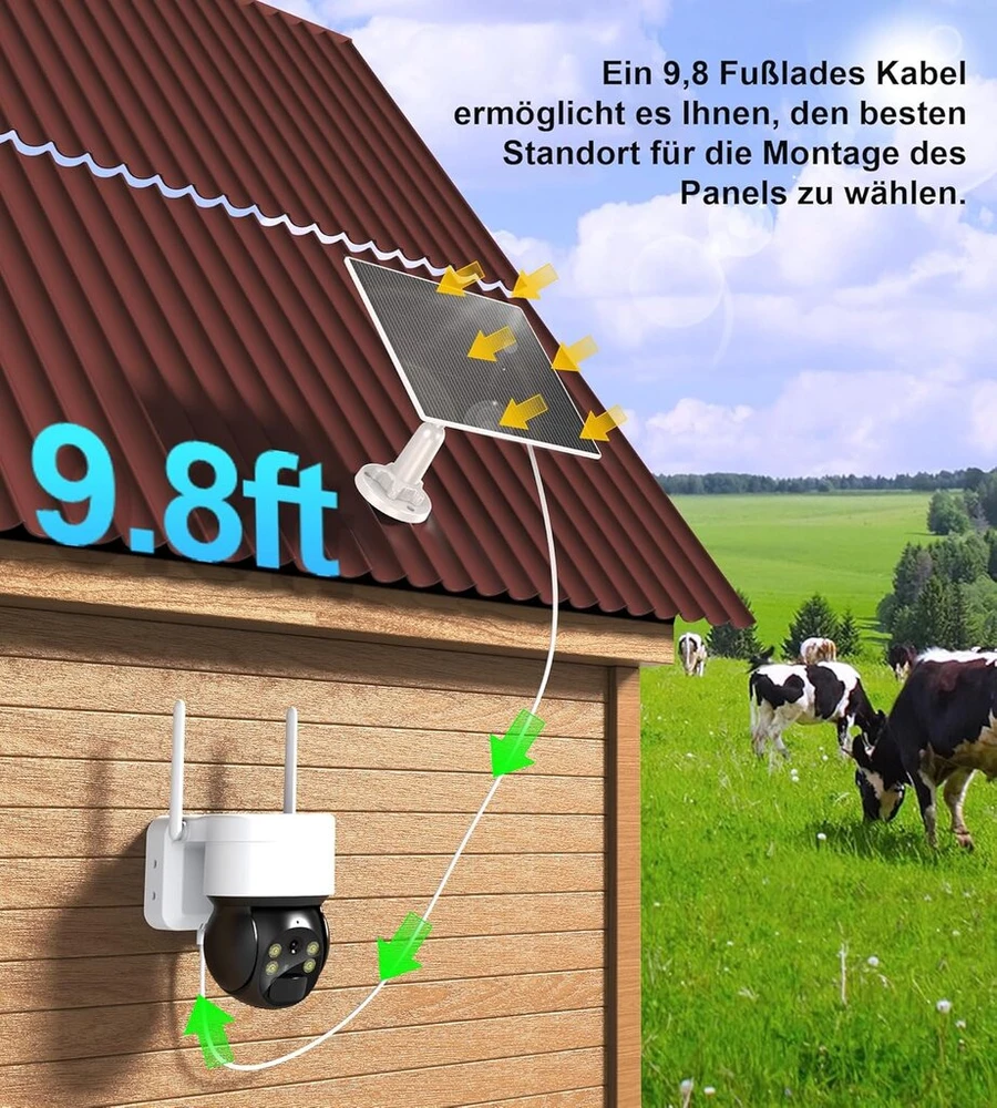 6 W saulės baterija akumuliatoriui, lauko stebėjimo kamerai, 5 V Usb-c saulės modulis, suderinamas su baterijomis maitinamomis kameromis, 360° reguliuojamas laikiklis, Ip65 atsparus vandeniui, 3 m (2)