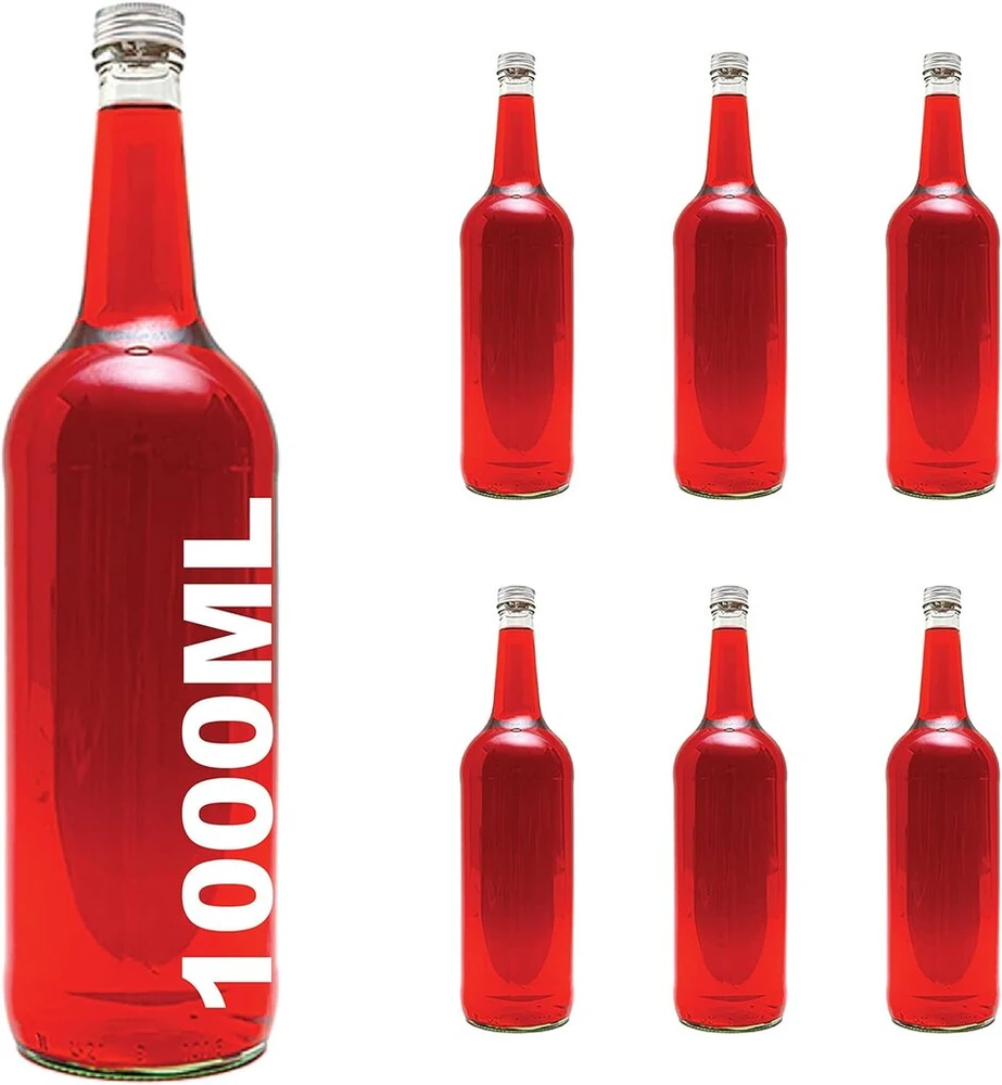 6 x 1000 ml stiklinis butelis 1 litras l tiesiakakliai buteliai sulčių buteliai tušti su užsukamu dangteliu 100 cl likerio / šnapso / acto / aliejaus buteliai slkfactory