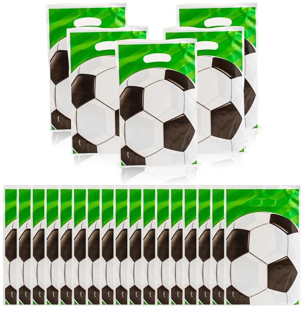 60 gimtadienio dovanų maišelių rinkinys vaikų vakarėliui, 25 × 17 cm gimtadienio vakarėlio maišeliai, futbolo vakarėlio maišeliai, plastikiniai saldainių maišeliai vaikų dovanėlėms, futbolo vakarėlio dekoravimo reikmenys