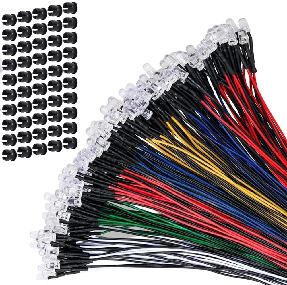 60 vienetų iš anksto sujungtų mini led šviesos diodų 5 mm dc 12v rinkinys led diodai modelių kūrimo apšvietimas įvairiaspalvis baltas, raudonas, mėlynas, žalias, geltonas, oranžinis