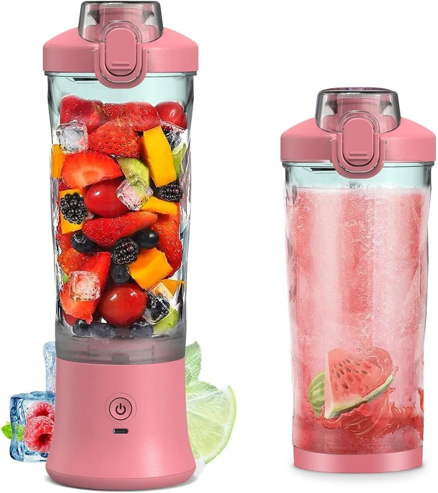 600 ml nešiojamas blenderis, asmeninis maišytuvas su 6 ašmenimis, elektrinis baltymų kokteilių maišytuvas su kelioniniu dangteliu kelionėms, sportui, namų virtuvei, biurui (rožinis)