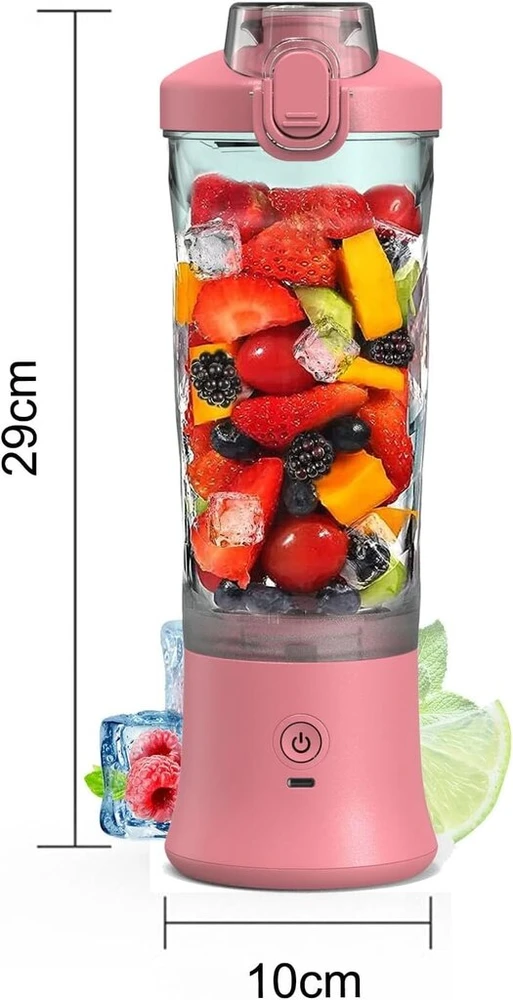 600 ml nešiojamas blenderis, asmeninis maišytuvas su 6 ašmenimis, elektrinis baltymų kokteilių maišytuvas su kelioniniu dangteliu kelionėms, sportui, namų virtuvei, biurui (rožinis)