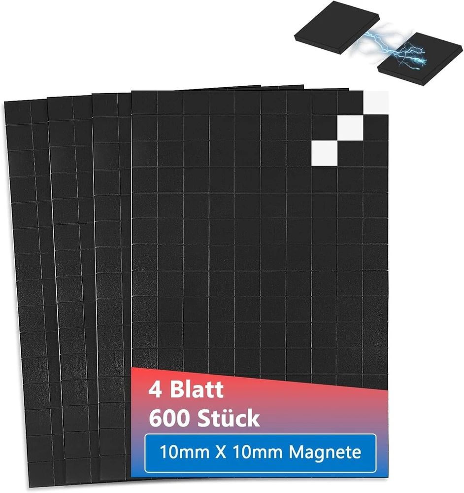 600 vnt. lipnių 10x10 mm magnetų plokštelių