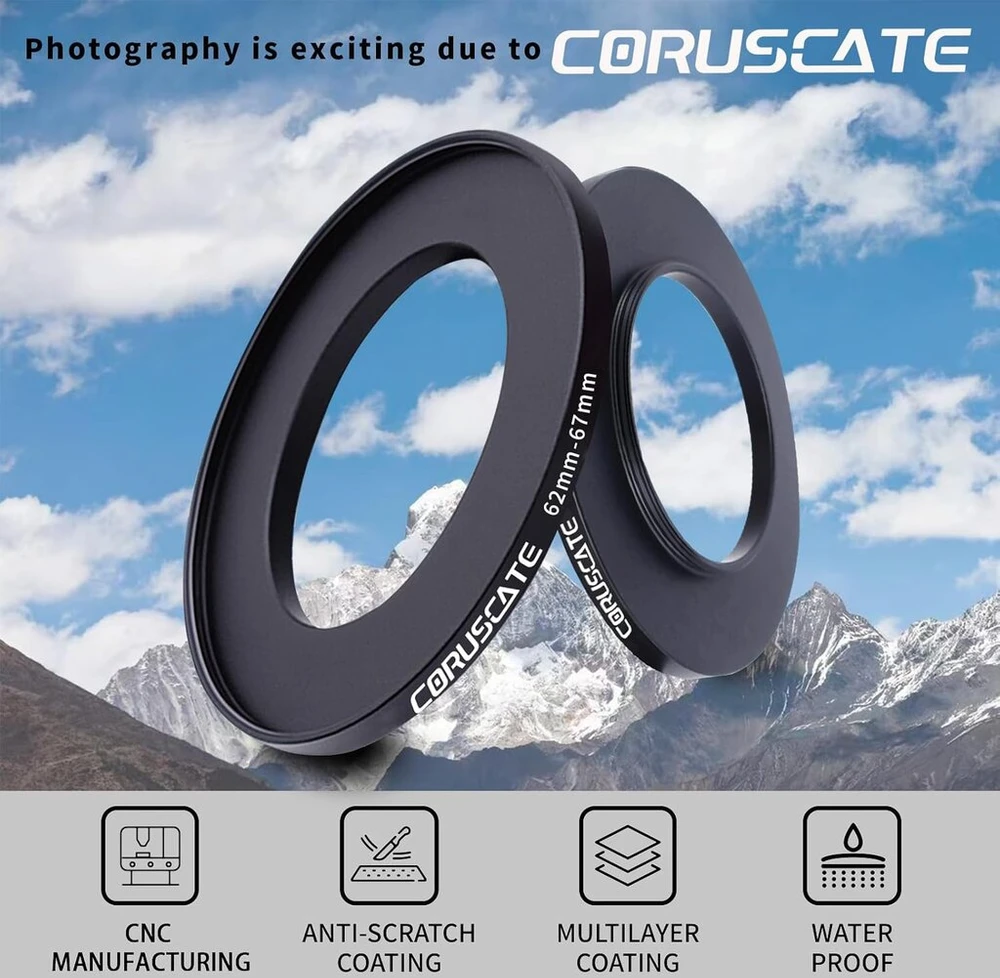 62 mm į 67 mm objektyvo adapterio žiedas, step-up žiedinis filtro adapteris, suderinamas su visais 62 mm objektyvais su 67 mm uv nd cpl filtru + 1 x objektyvo valymo šluostė