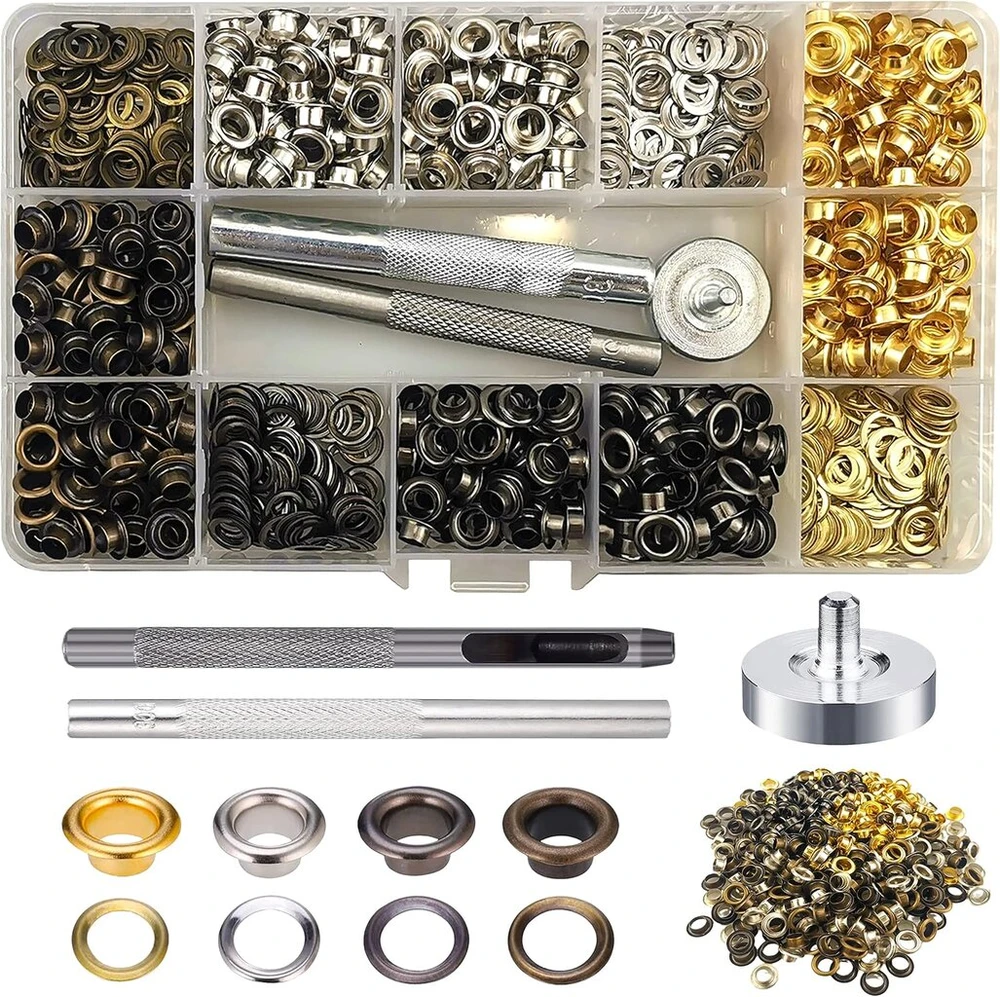 680 rinkinių įvorių įrankių rinkinys, 5 mm 4 spalvų žalvarinių įvorių rinkinys, įvorių rinkinys, metalinės įvorės su tvirtinimo įrankiu drobėms, brezentams, odai, palapinėms, tentams, „pasidaryk pats“ amatų audiniams