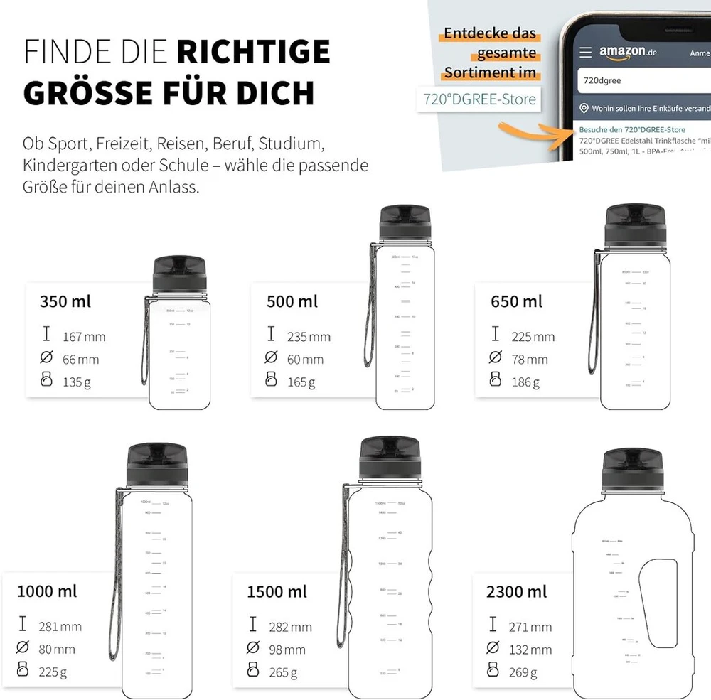 720°dgree Uberbottle gertuvė, Softtouch sportinė gertuvė su sieteliu, be Bpa, universitetui, darbui, fitnesui, dviračiui, laukui, darbui, pagaminta iš Tritan, lengva, atspari smūgiams, daugkartinio naudojimo – 1 litras