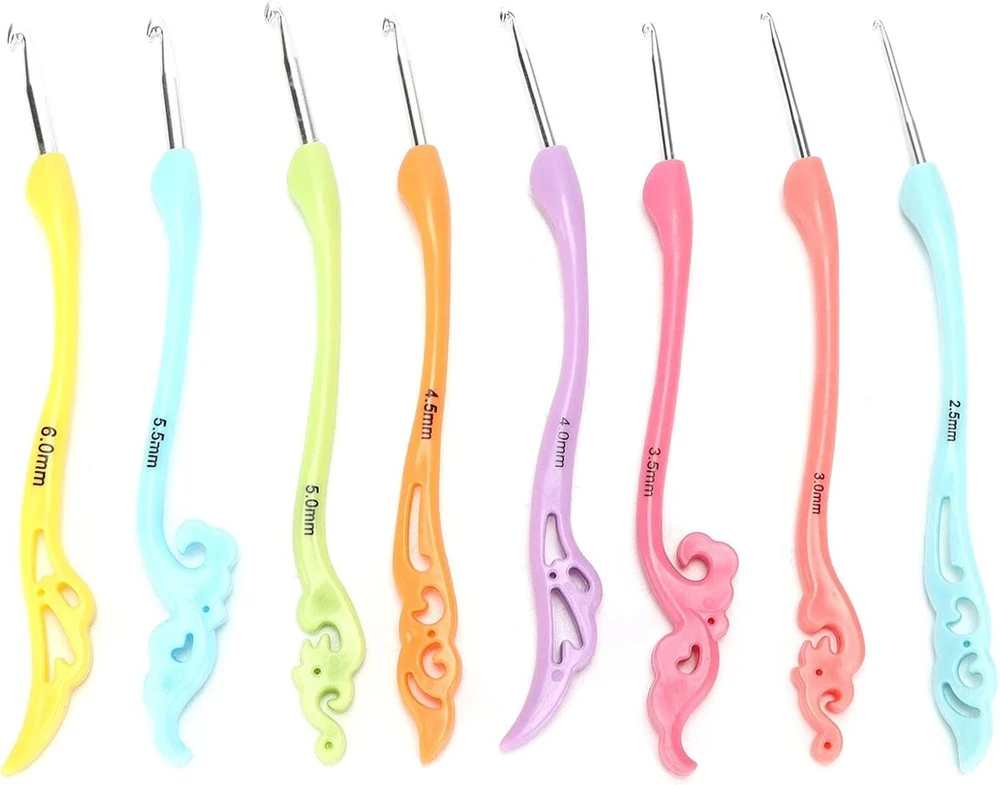 8 dalių nėrimo vąšelių rinkinys, 3–6 mm mezgimo virbalai su retro silikonine ergonomiška rankena, audimo nėrimo vąšelio laikiklis, nėrimo mezgimo virbalų rinkinys mamoms ir mergaitėms (a)