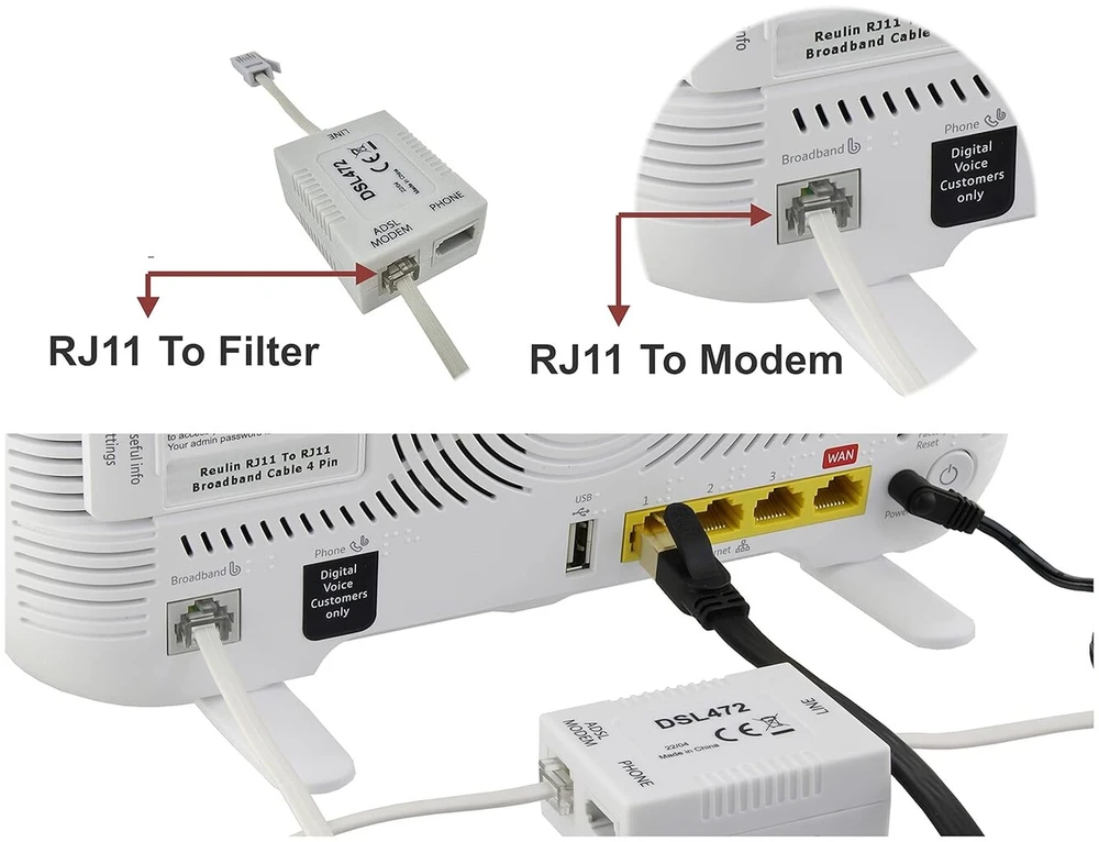 8 m ilgio rj11 kabelis, telefono kabelis, 6p4c western kabelis, rj11 į rj11 kištukas, plokščias kabelis, telefono lizdas, modemo maršrutizatorius, faksas, isdn, dsl, vdsl internetas, baltas, 8 metrai