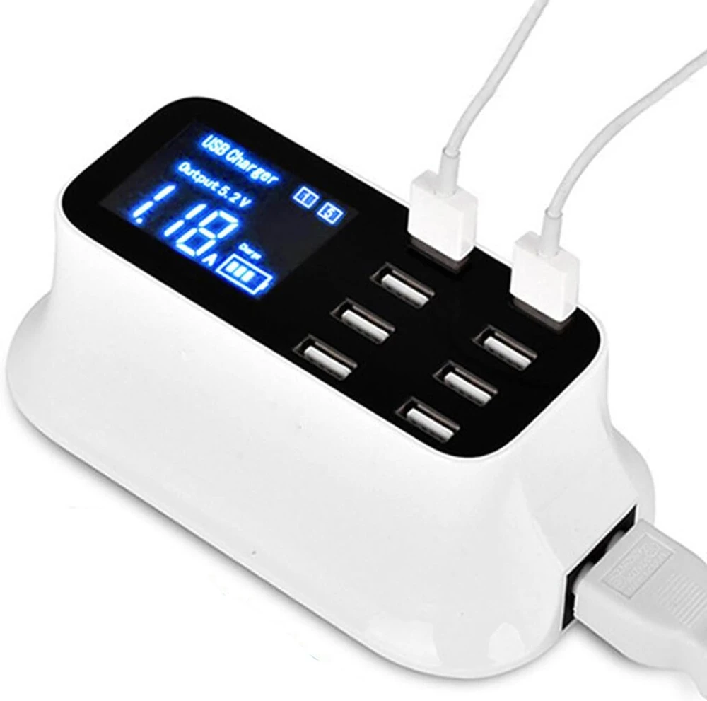 8 prievadų usb įkroviklis su led ekranu, usb įkrovimo stotelė su kelioniniu adapteriu išmaniesiems telefonams, planšetiniams kompiuteriams, ausinėms (eu kištukas 100–240 v)