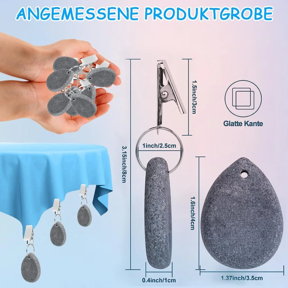 8 staltiesės svarelių rinkinys iš natūralaus akmens su spaustuku, staltiesės laikiklis lauke, staltiesių svareliai lauke, staltiesės spaustukai iškyloms, vakarėliams, vestuvėms