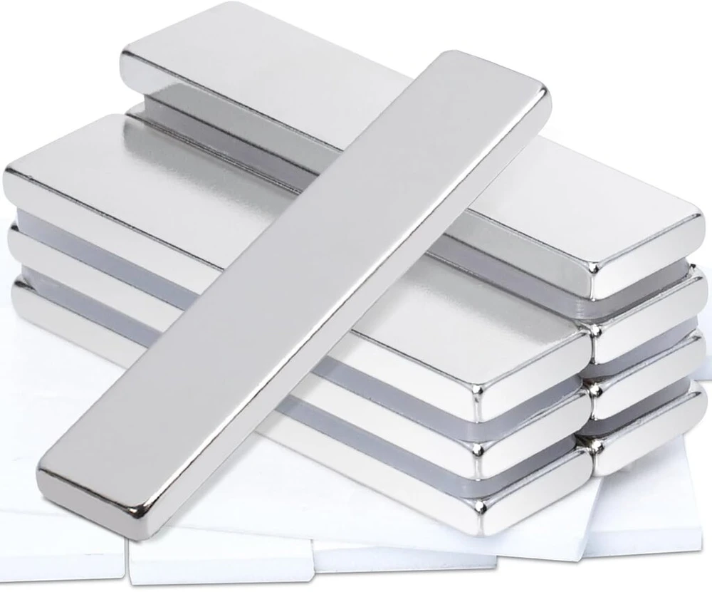 8 stiprių magnetų rinkinys, 40 x 10 x 3 mm, stačiakampiai neodimio magnetai, ypač stiprūs magnetai, lipnūs, stiprūs maži apvalūs magnetai magnetinei lentai, šaldytuvui, baltajai lentai, skelbimų lentai