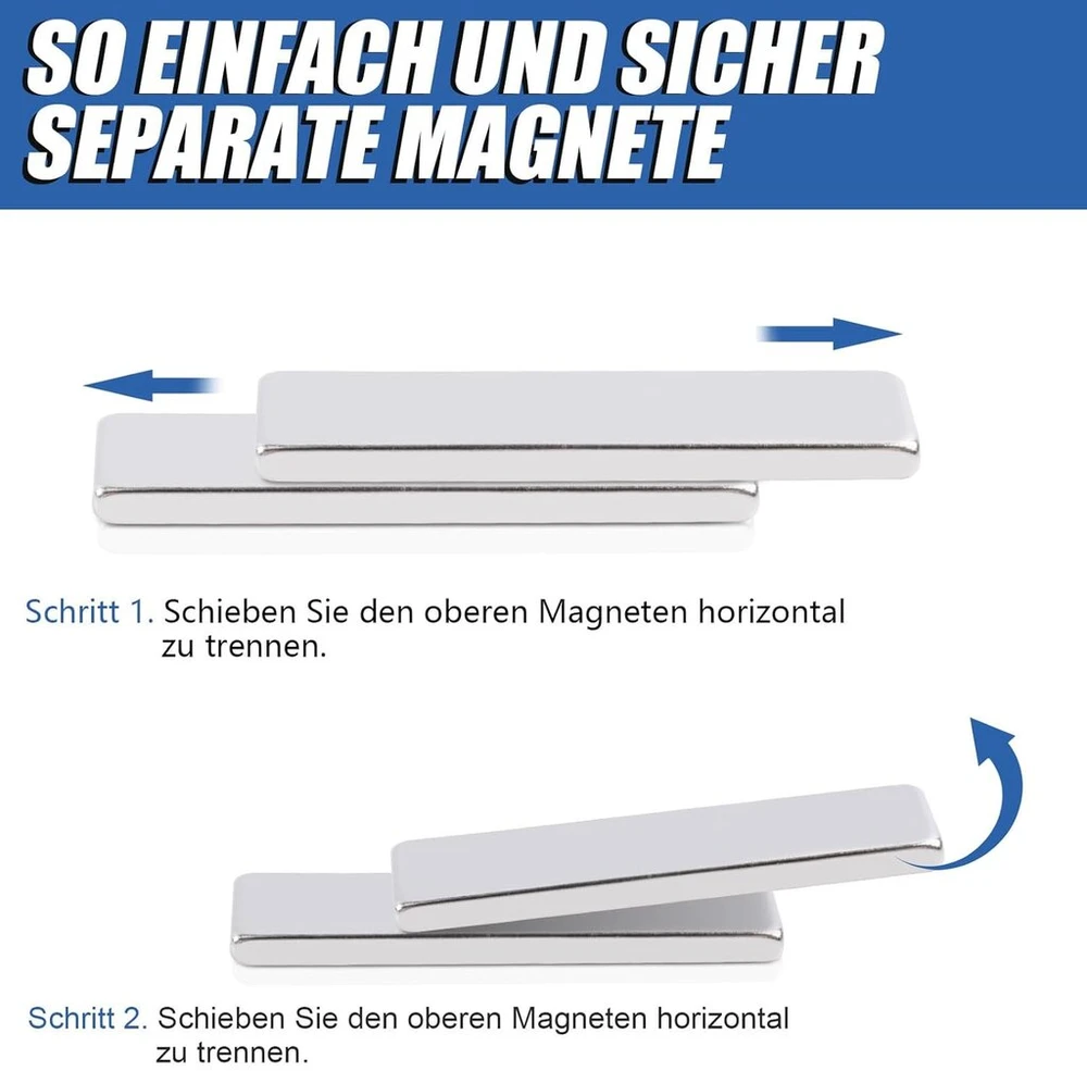 8 stiprių magnetų rinkinys, 40 x 10 x 3 mm, stačiakampiai neodimio magnetai, ypač stiprūs magnetai, lipnūs, stiprūs maži apvalūs magnetai magnetinei lentai, šaldytuvui, baltajai lentai, skelbimų lentai