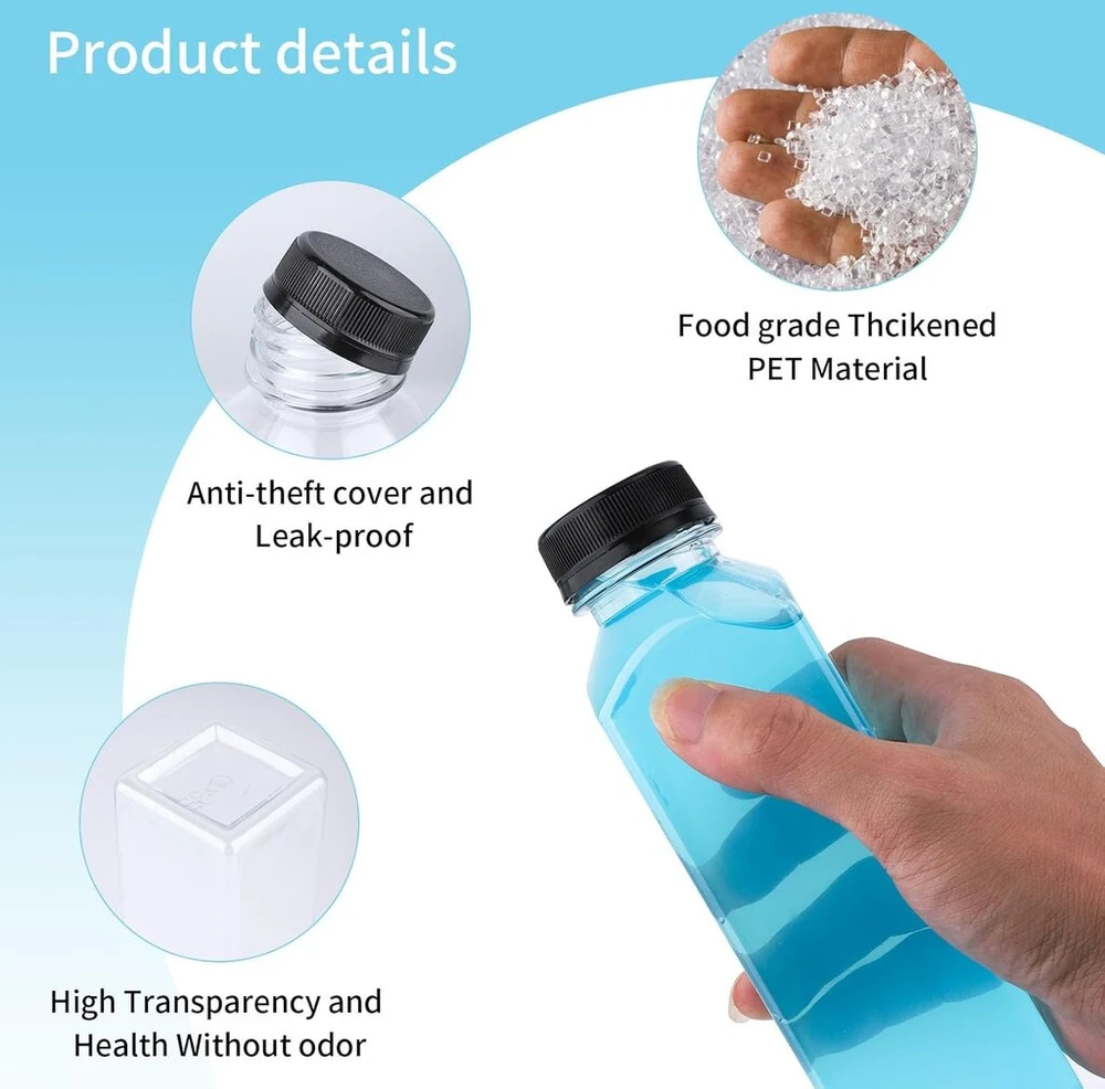 8 vnt. 400 ml talpos buteliukų rinkinys užpildymui, tušti plastikiniai buteliai užpildymui, daugkartinio naudojimo plastikiniai kokteilių sulčių buteliai skaidrūs, skirti šaldytuvui, sulčiaspaudės kokteiliams, vandeniui, pienui