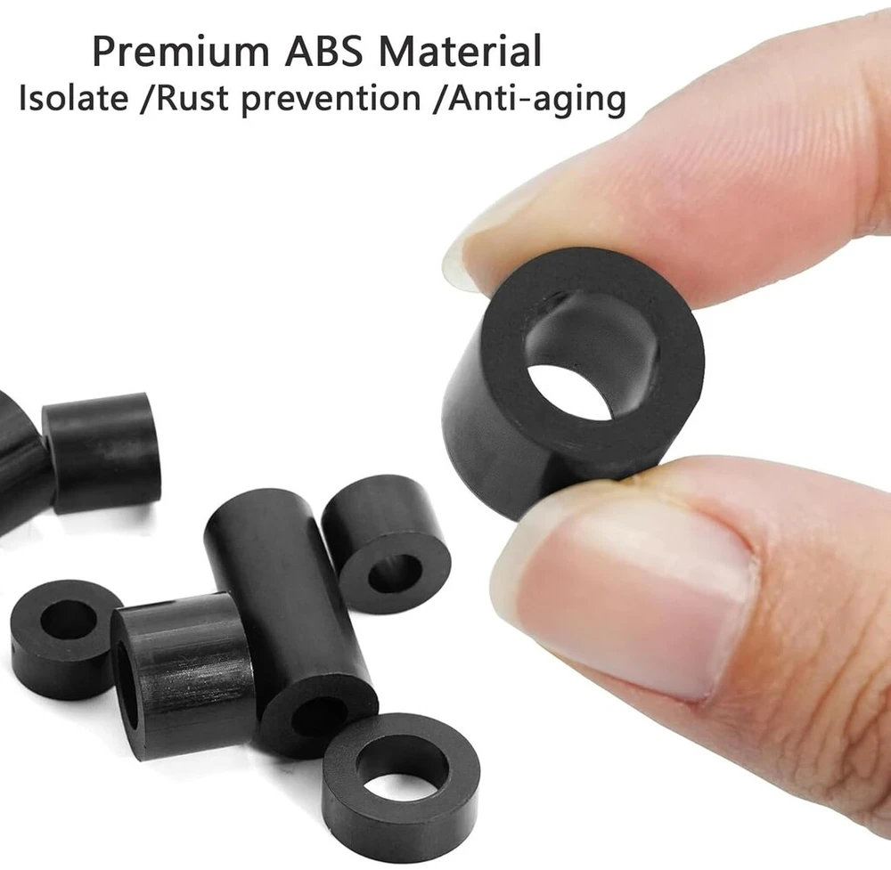 81 apvalaus tarpiklio pakuotė, plastikinės abs poveržlės, m6/m8 apvalūs tarpiklių įvorės, juodos nailono tarpiklių įvorės, skirtos elektriniams varžtams, jungikliams ir lizdams