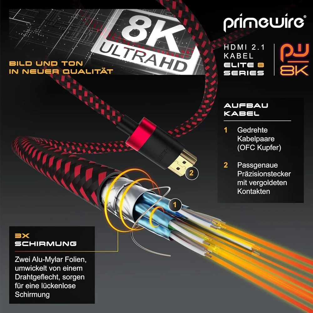 8k hdmi kabelis 2.1-4 m - 8k @ 60hz 4k @ 120hz dsc - hdtv 7680 x 4320 - uhd ii - hdmi 2.1 2.0a 2.0b - 3d - didelės spartos hdmi kabelis ethernet - raudonas