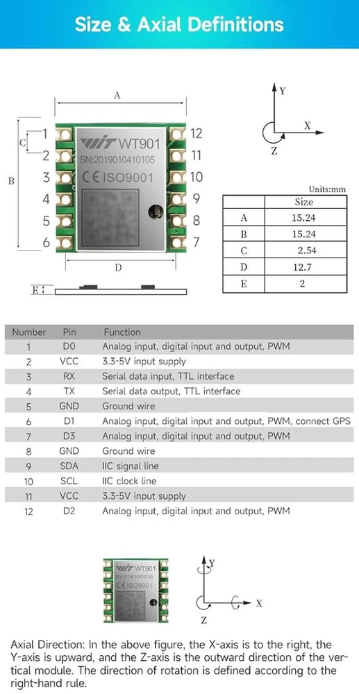 9 ašių pakreipimo jutiklis + akselerometras】wt901 didelio tikslumo pagreitis + magnetometras + giroskopas + kampas su kalman filtravimu, 3 ašių mpu9250 ahrs imu (iic/ttl, 200hz)