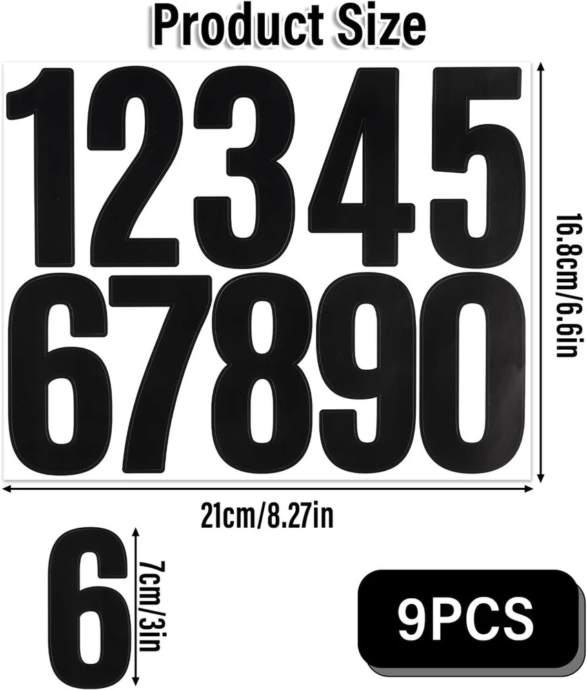 9 lapai numerių lipdukų, lipnūs numeriai, atsparūs oro sąlygoms juodi, numerių lipdukai, dideli, 0-9 atspindintys vinilo numerių lipdukai, lipnūs lipdukai, numeriai, vandeniui atsparus namo numeris pašto dėžutei