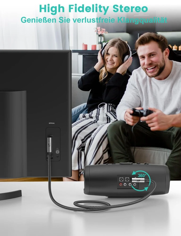 90 laipsnių optinis kabelis optinis audio kabelis toslink optinis kabelis šviesolaidinis kabelis namų kinui, televizoriui, soundbar'ui, žaidimų konsolei, blu-ray grotuvui, garsiakalbiui, projektoriui, stiprintuvui (1,5 ft/0,5 m)