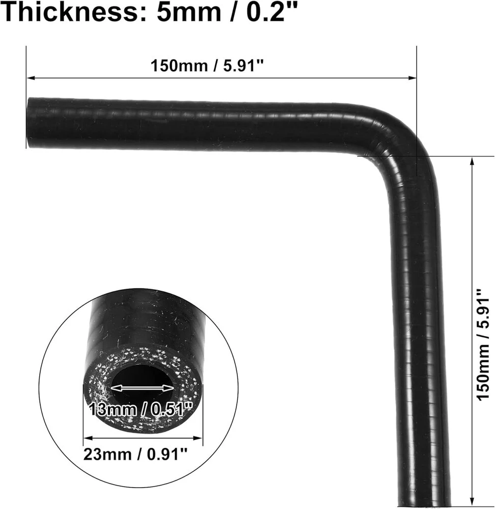 A Absopro universali automobilio jungties silikoninė žarna 13 mm 0.51 colio vidinis skersmuo 90 laipsnių juoda