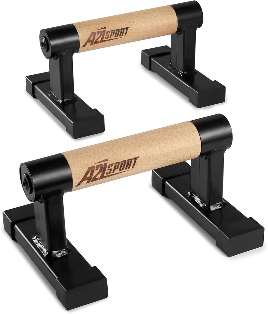 A2z Sport® Parallettes mediniai – aukščiausios kokybės atsispaudimų rankenos iki 500 kg – neslystančios stovėjimo ant rankų rankenos / lygiagretės – atsispaudimų strypai vidaus ir lauko treniruotėms, jėgos treniruotėms ir jogai