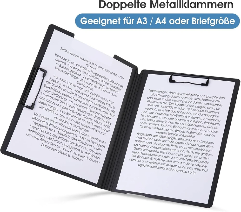 A4 formato segtuvas, 2 užlenkiami segtuvai, segtuvas su skiriamąja etikete, rašymo lenta su popieriaus spaustuku popieriui laikyti mokykloje, biure, dirbtuvėse, ligoninėje stovintiems darbuotojams