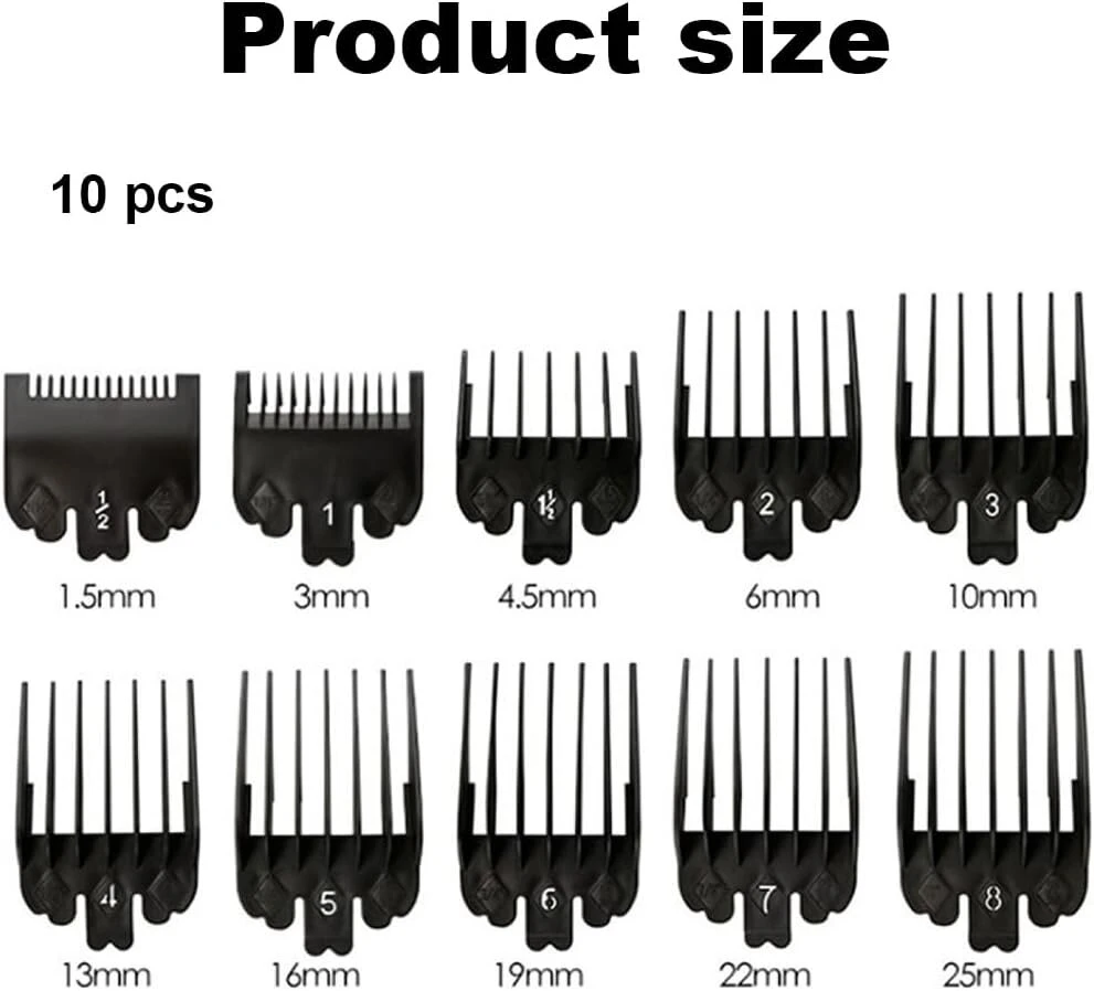 Aaed 10 dalių plaukų kirpimo mašinėlės kreipiamųjų šukų rinkinys, trimerio priedai, šukos plaukų kirpimo mašinėlei, magic clip trimeris, skustuvas, veido plaukų trimeris, barzdos trimeris, priedų šukų rinkinys