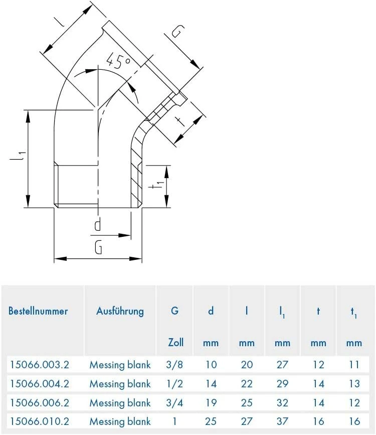 Ventiliatorius Aba Beul 15066.006.2 Kampinis 45° sriegis išorinis / vidinis žalvaris