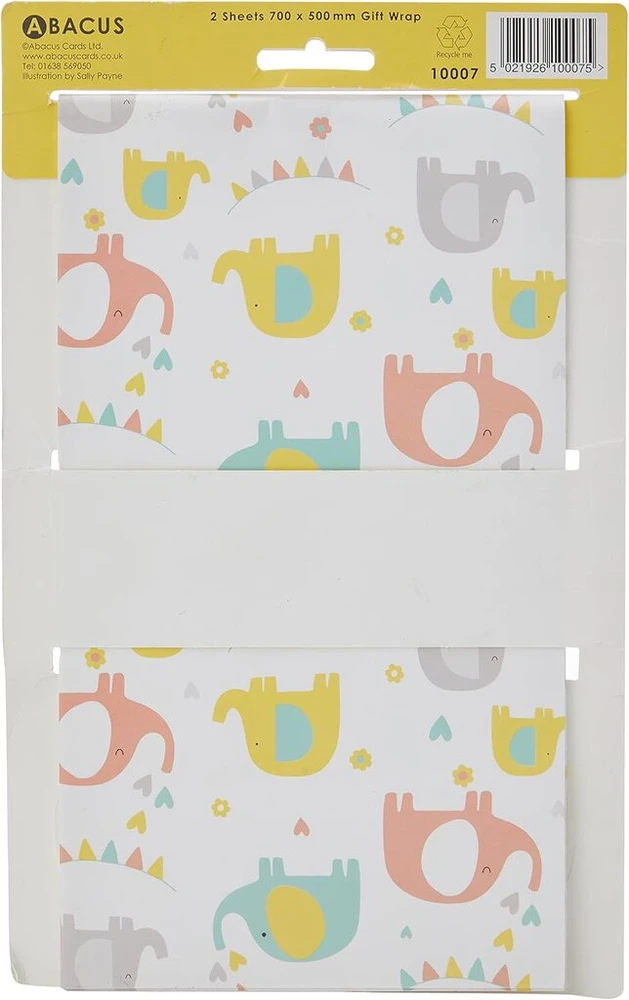 Abacus 10007a dovanų pakavimo rinkinys "elephant Fun" su 2 lapais/etiketėmis, visiškai perdirbamas, 500 mm x 700 mm