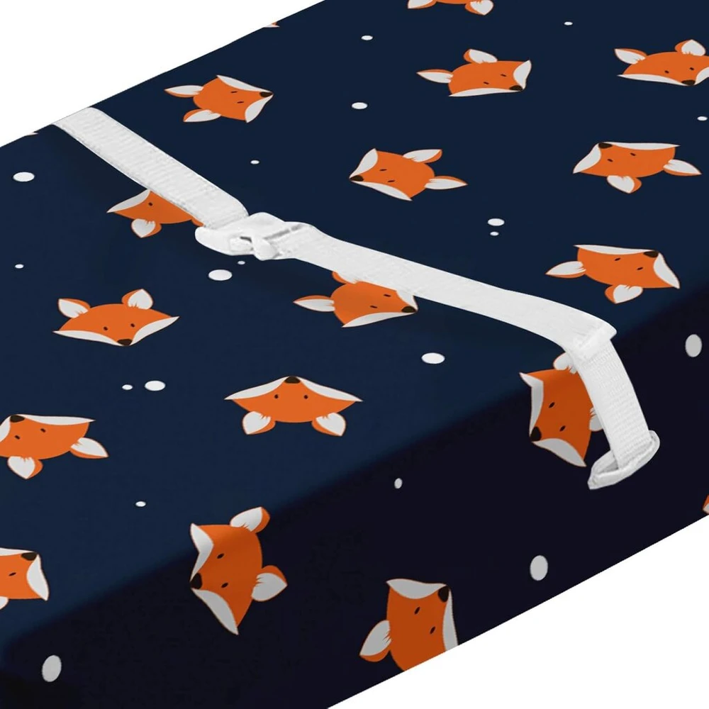 Abakuhaus Fuchs mažas keičiamas paklotėlis, oranžinis miško žinduolis, minkštas keitimo stalo paklotėlis su tvirtinimo skylėmis, oranžinė mėlyna