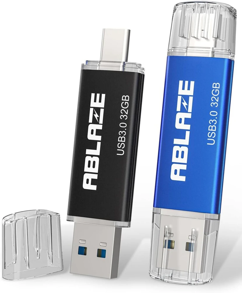 Ablaze usb c atmintinė 32gb, 2 vnt. pakuotė, dviguba usb type c + usb a 3.0 atmintinė, otg atmintinė, skirta android type-c mobiliesiems telefonams, nešiojamiesiems kompiuteriams, planšetiniams kompiuteriams, mac, pc