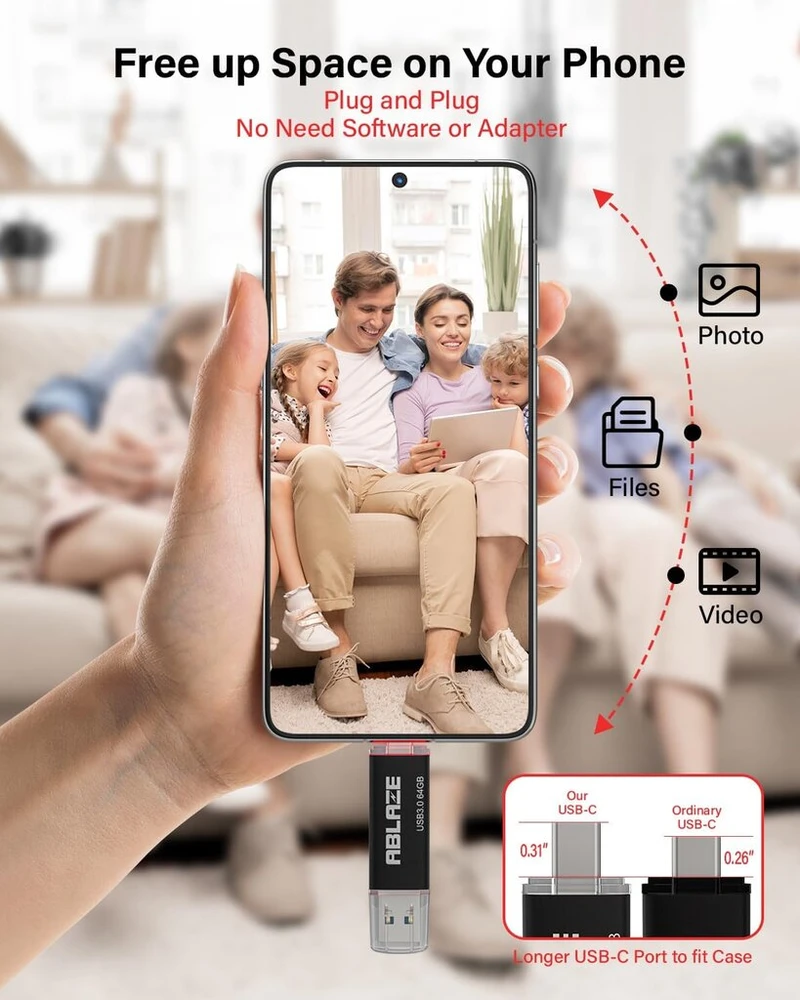 Ablaze Usb C atmintinė 64 Gb, Usb atmintinė 5 vnt. Otg 2-in-1 Usb 3.0 atmintinė, dviguba Usb A + Type C atmintinė, skirta Type-c mobiliesiems telefonams, išmaniesiems telefonams, nešiojamiesiems kompiuteriams, Pc, planšetiniams kompiuteriams, Mac
