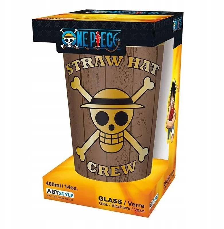 Abystyle One Piece didelis stiklinis puodelis su kaukolėmis 400ml / Kaukolės / Šiaudinių skrybėlių įgula