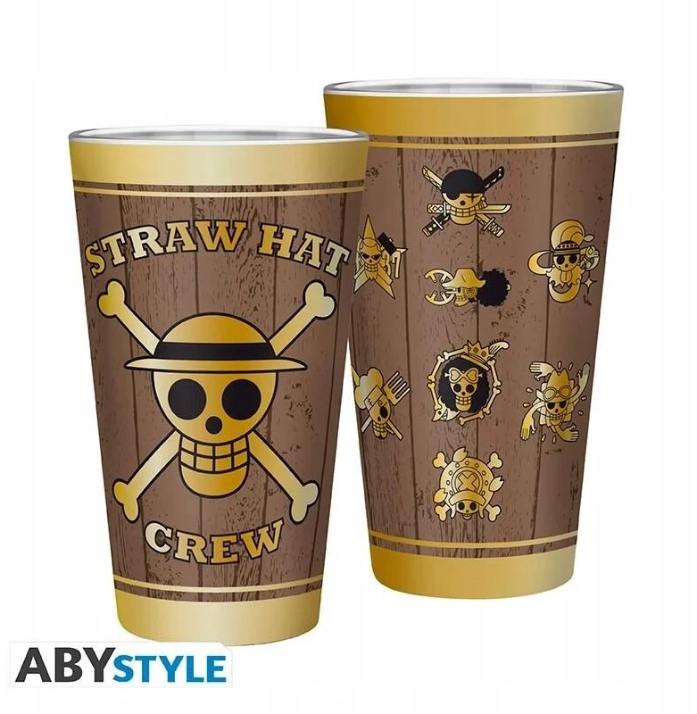 Abystyle One Piece didelis stiklinis puodelis su kaukolėmis 400ml / Kaukolės / Šiaudinių skrybėlių įgula