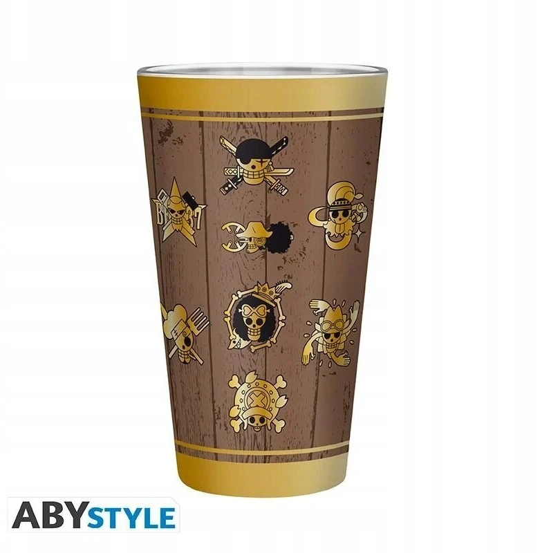 Abystyle One Piece didelis stiklinis puodelis su kaukolėmis 400ml / Kaukolės / Šiaudinių skrybėlių įgula