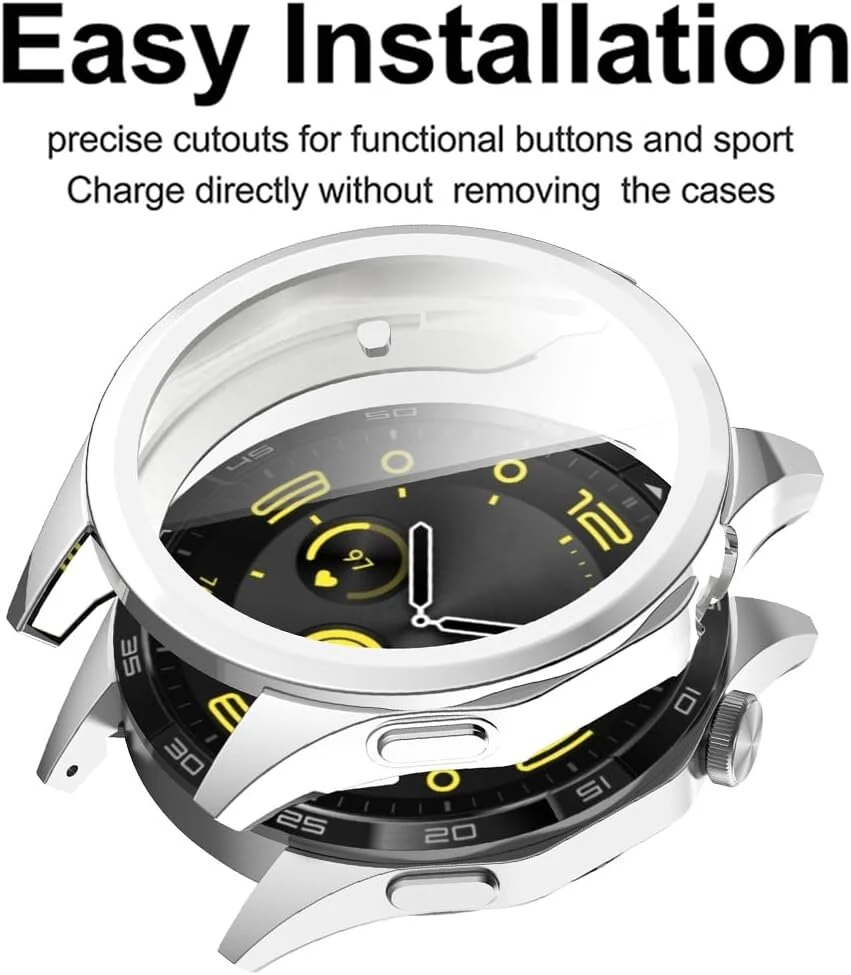 Acadeny [2 dėklų rinkinys, suderinamas su Huawei Watch Gt4 46 mm, juodas sidabrinis labai skaidrus visapusiškas apsauginis dėklas su ekrano apsauga, [atsparus dėmėms] [atsparus įbrėžimams] itin plonas Tpu