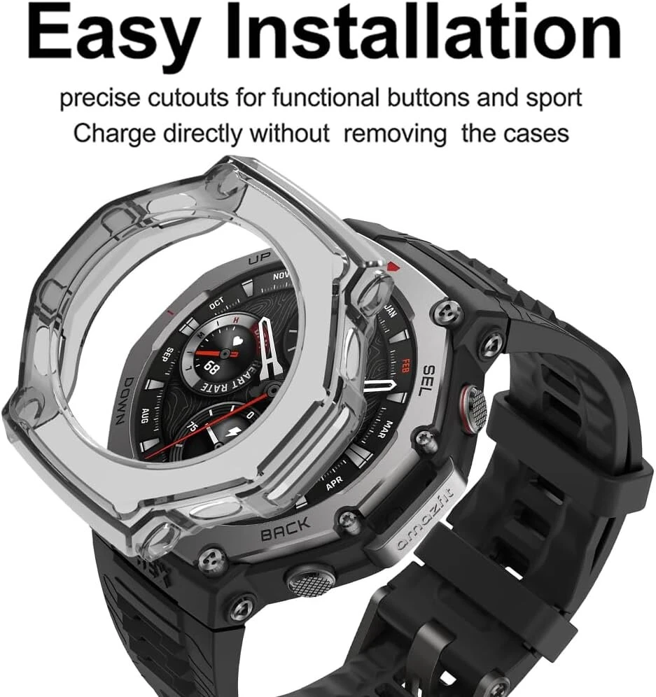 Acadeny [2 dėklų rinkinys, suderinamas su Amazfit T-rex3, juodas permatomas dėklas, [atsparus dėmėms] [atsparus įbrėžimams] itin plonas Tpu apsauginis dėklas