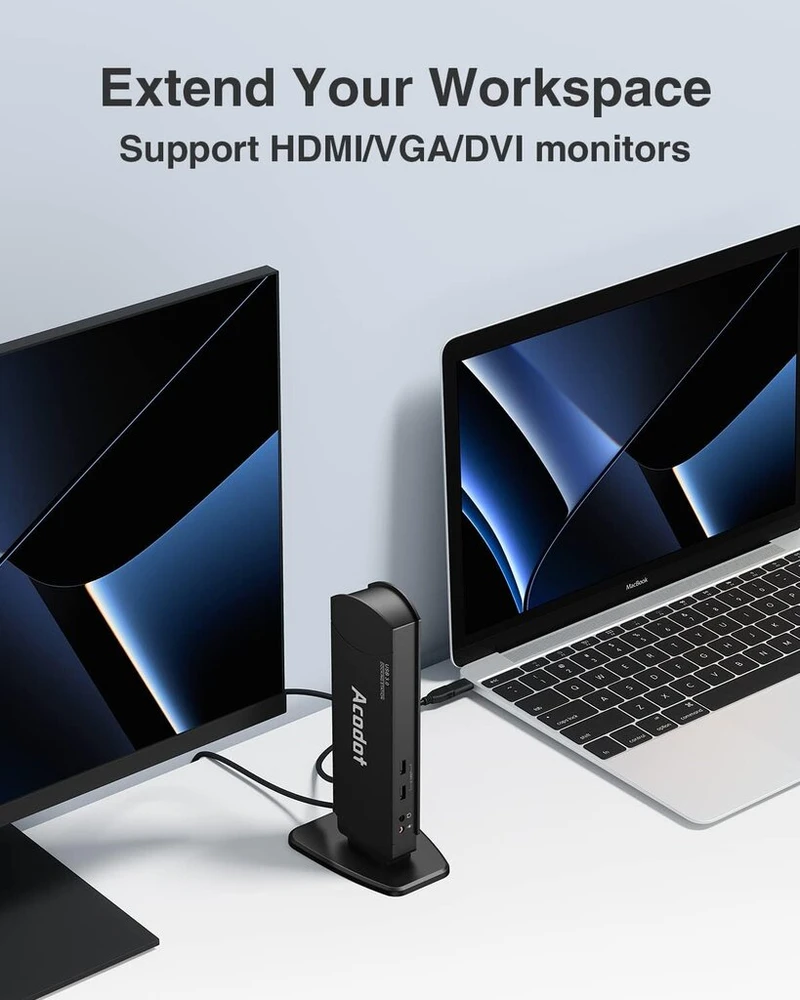 Acodot 13-in-1 2 monitorių dokas su hdmi, vga, dvi, 6x usb 3.0, gigabit ethernet, audio išvestis/įvestis usb 3.0 doko stotis