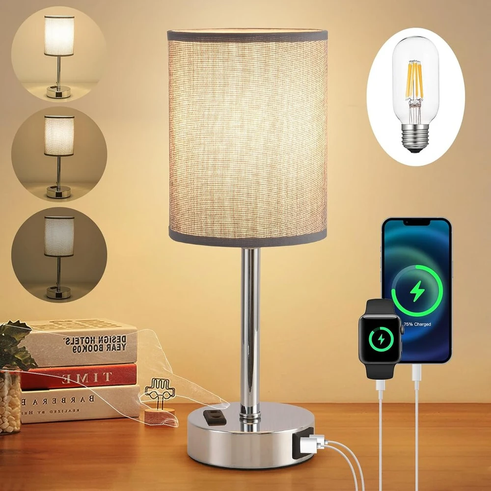ActiveJet Led Stalo Lempa su Usb, Jutiklinis Pritemdymas, Lininis Gaubtas, Pilka