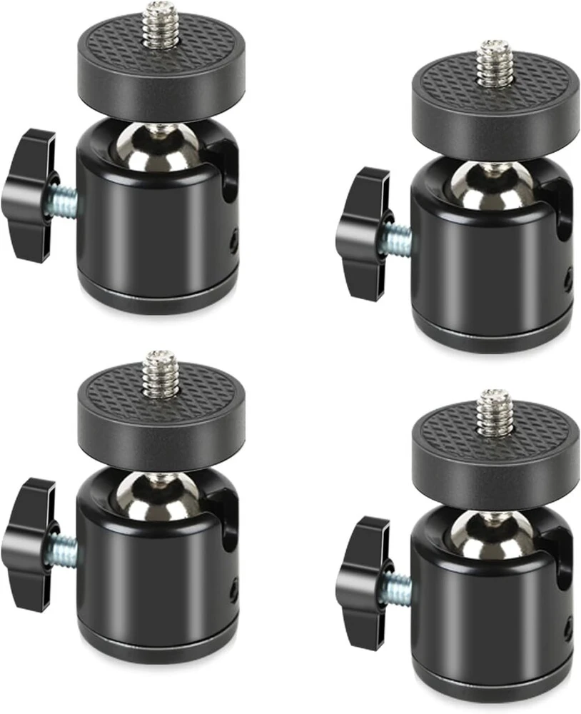 Acuxiaza 4 vnt. mini rutulinė galvutė, 1/4" pasukamas mini rutulinės galvutės varžtas, trikojo laikiklis, 360 laipsnių pasukamas, trikojo rutulinės galvutės kameros laikiklis, adapteris trail kamerai, medžioklės kamerai