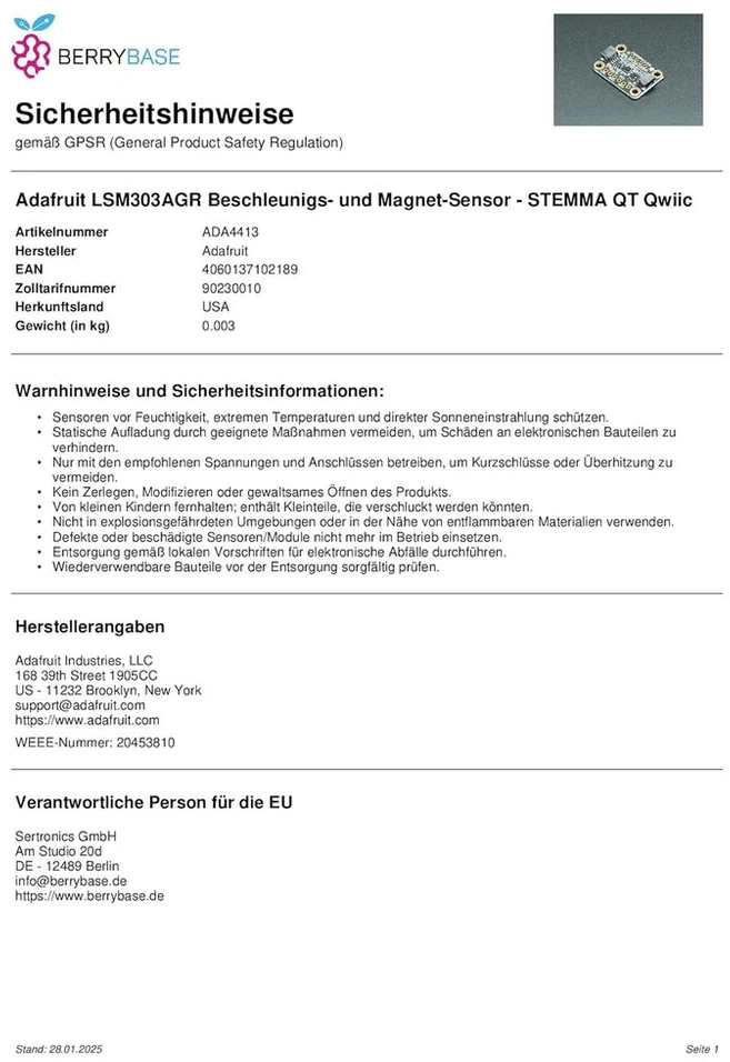 Adafruit Stemma Qt Qwiic Lsm303agr akselerometras-magnetometras