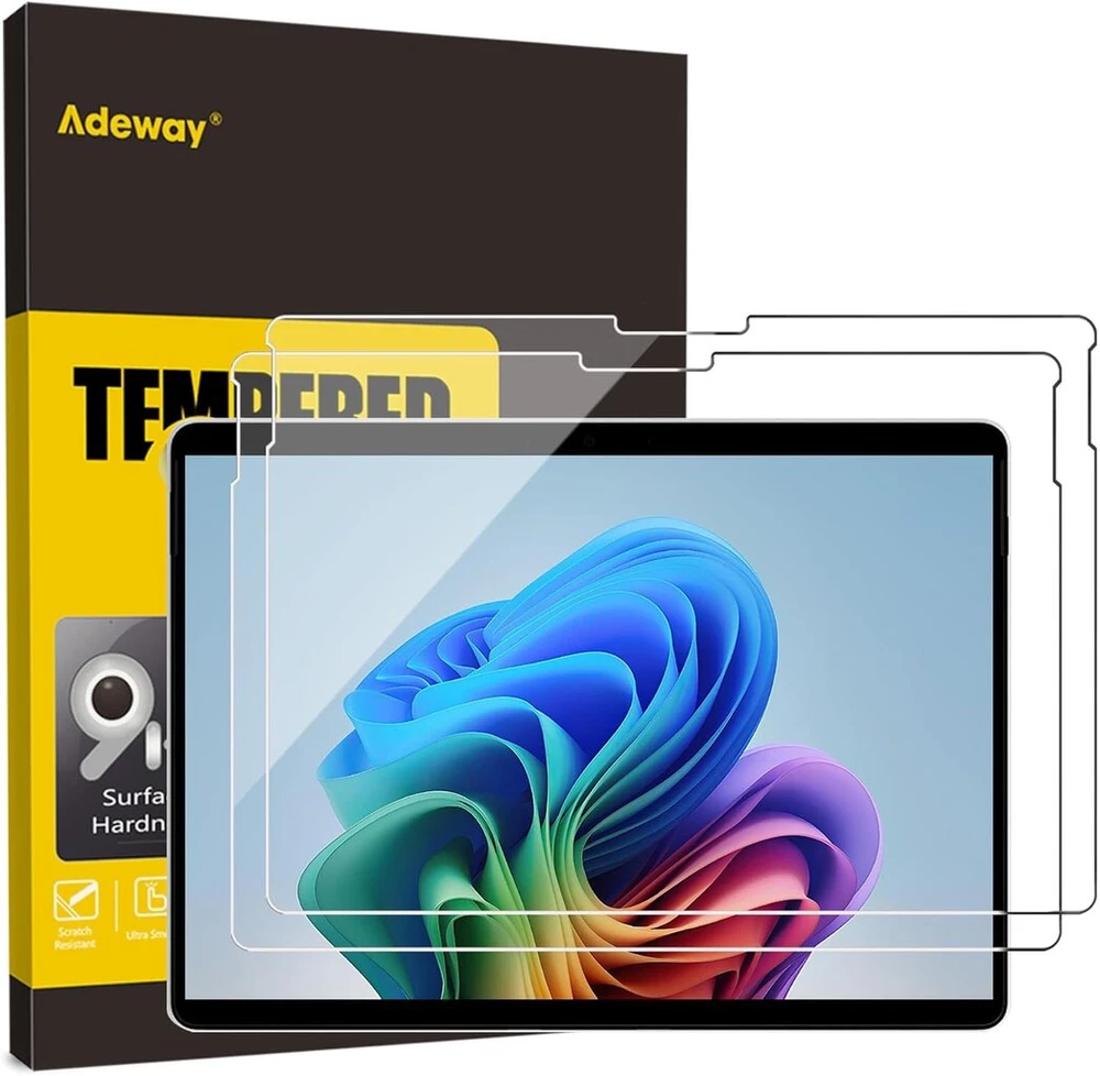 Adeway grūdinto stiklo ekrano apsauga, skirta Microsoft Surface Pro 11 2024 / Surface Pro 9 / Surface Pro 10 (13 colių) 9h kietumo / itin skaidraus grūdinto stiklo pakuotė, 2 vnt.