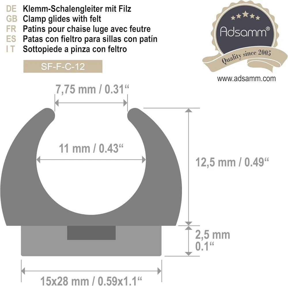 Adsamm® / 32 x užspaudžiami apvalūs baldų padėkliukai su veltiniu / juodi / skersmuo 10-11 mm / apvalūs / užspaudžiami baldų padėkliukai su keičiamu veltiniu, skirti plieninėms kėdėms